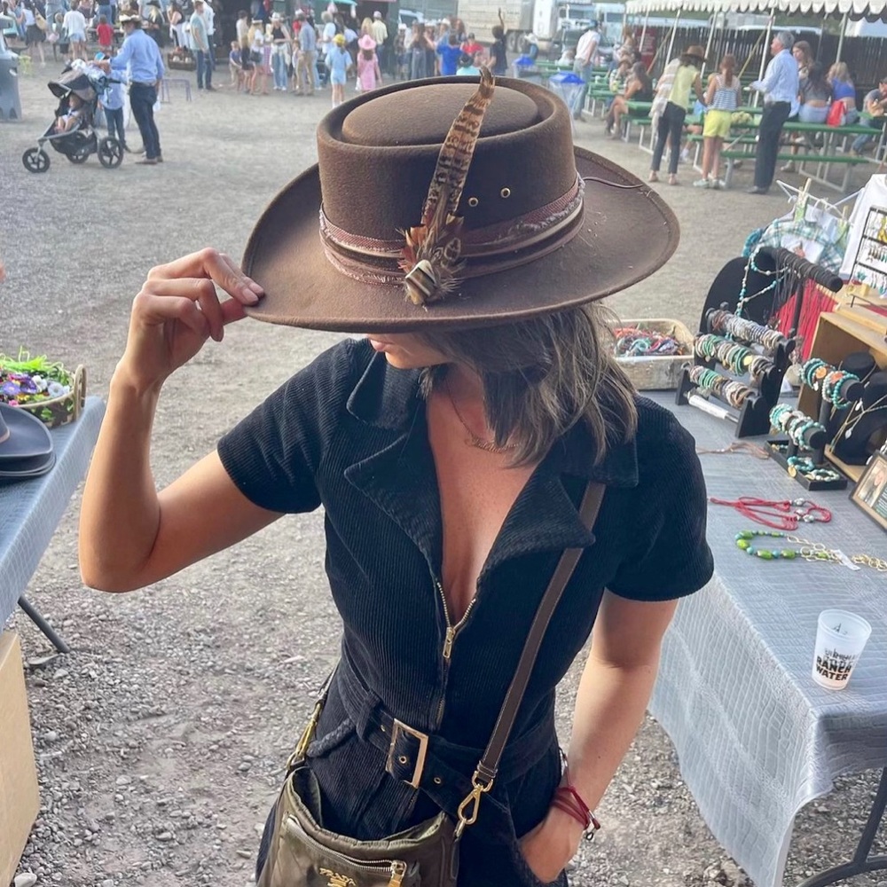 Western express brown felt finish gambler hat - Gems of aspen